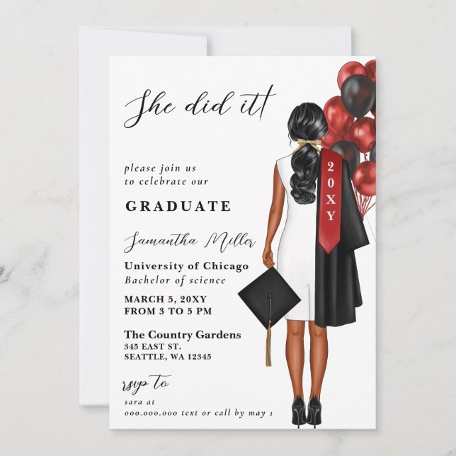 Modern Red Photo She Did It Graduation Invitation (Front)