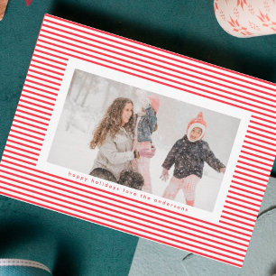 Modern Red Pin Stripes Christmas Frame Photo Holiday Card
