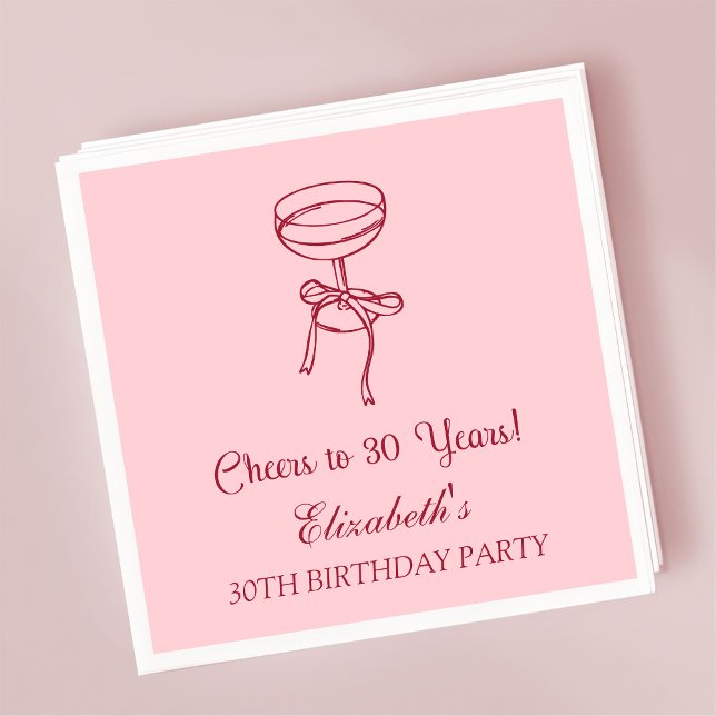Modern Red&Pink Cheers to 30 years Birthday Napkin (Creator Uploaded)