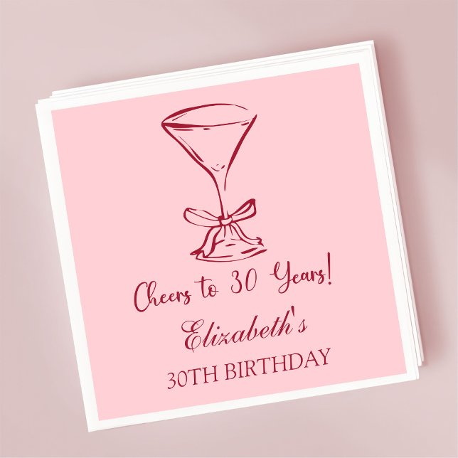 Modern Red&Pink Cheers to 30 years Birthday Napkin (Creator Uploaded)