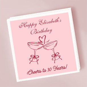 Modern Red&Pink Cheers to 30 years Birthday Napkin