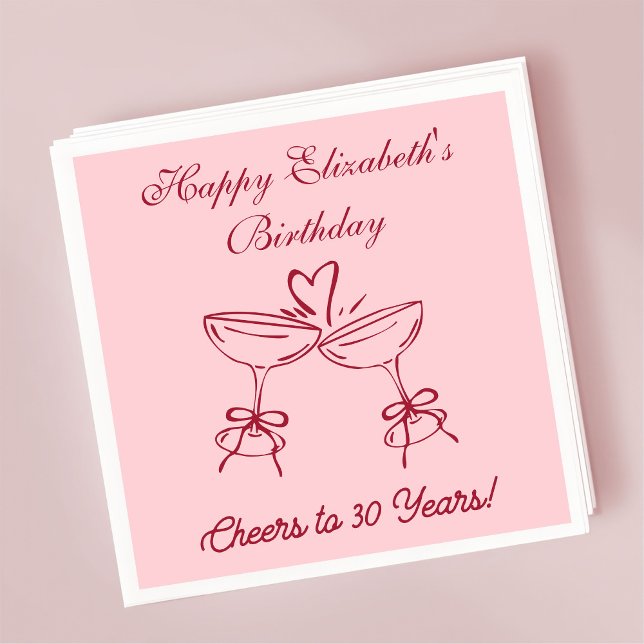 Modern Red&Pink Cheers to 30 years Birthday Napkin (Creator Uploaded)