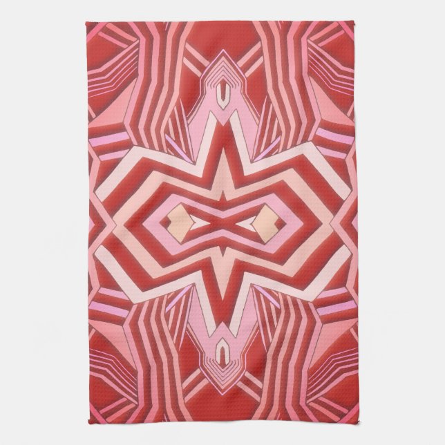 Modern Red Pink Geometric Tea Towel (Vertical)
