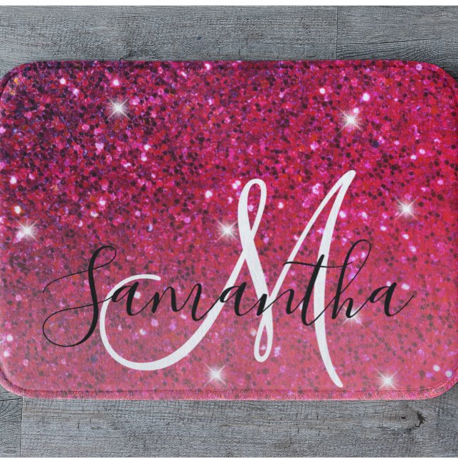 Modern Red & Pink Glitter Sparkles Name Bath Mat (Creator Uploaded)