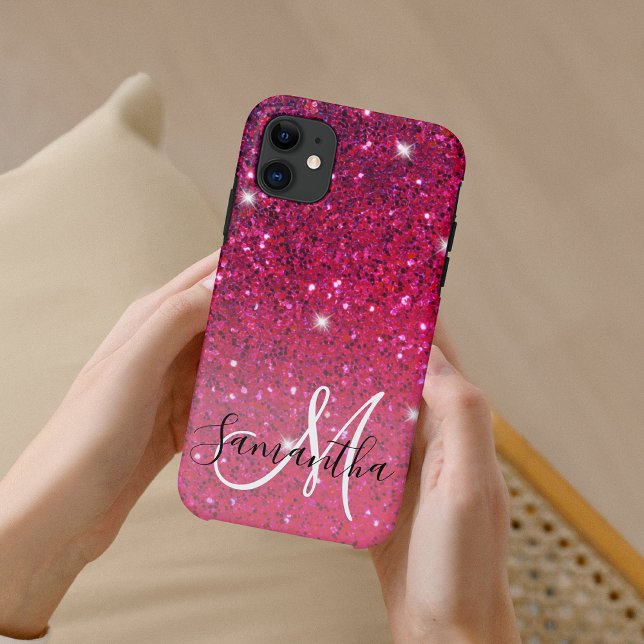 Modern Red & Pink Glitter Sparkles Name Case-Mate iPhone Case (Creator Uploaded)