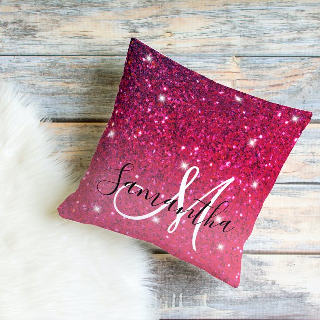Modern Red & Pink Glitter Sparkles Name Cushion (Creator Uploaded)