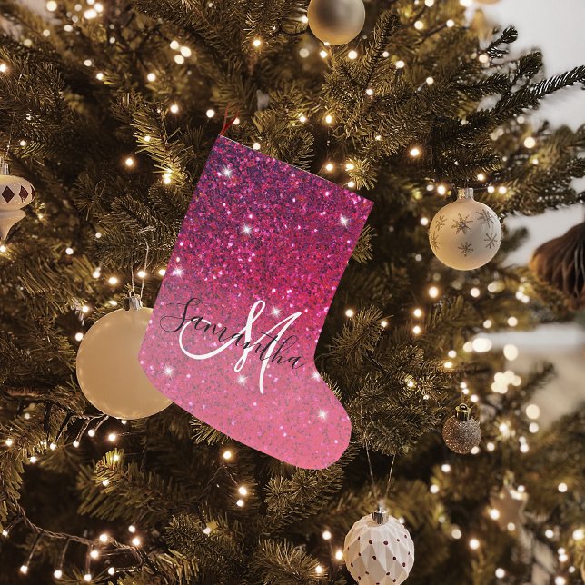 Modern Red & Pink Glitter Sparkles Name Large Christmas Stocking (Creator Uploaded)
