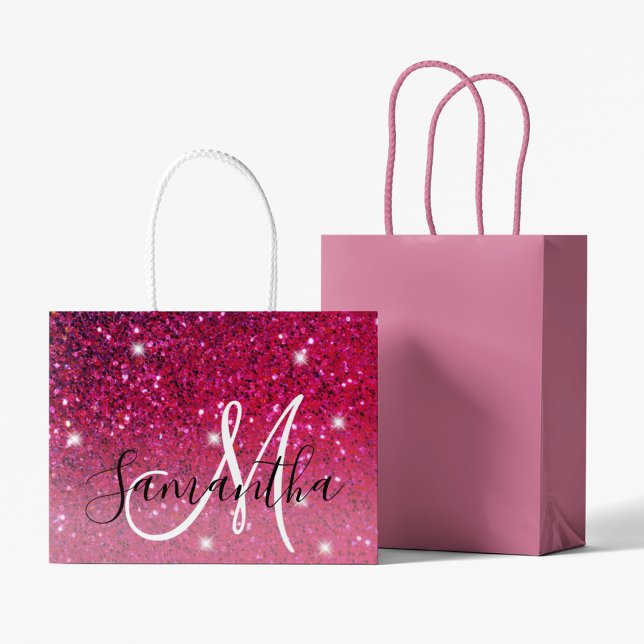 Modern Red & Pink Glitter Sparkles Name Large Gift Bag (Creator Uploaded)