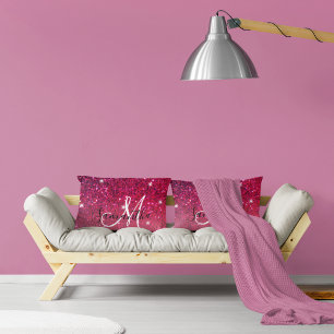 Modern Red & Pink Glitter Sparkles Name Lumbar Cushion
