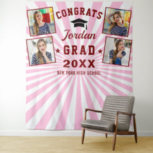 Modern Red Pink Graduation 4 Photo Booth Backdrop Tapestry