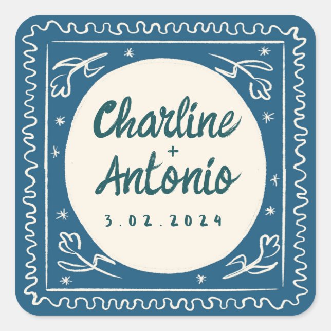 Modern Red pink Handwriting Retro Wedding  Square Sticker (Front)