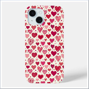 Modern Red & Pink Hearts Pattern iPhone 15 Case