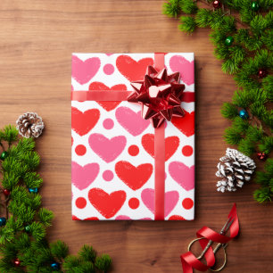 Modern Red & Pink Hearts Pattern Wrapping Paper