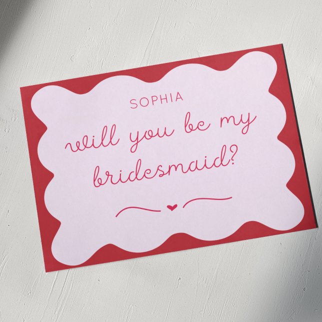 Modern Red & Pink Personalised Bridesmaid Proposal Card (Creator Uploaded)