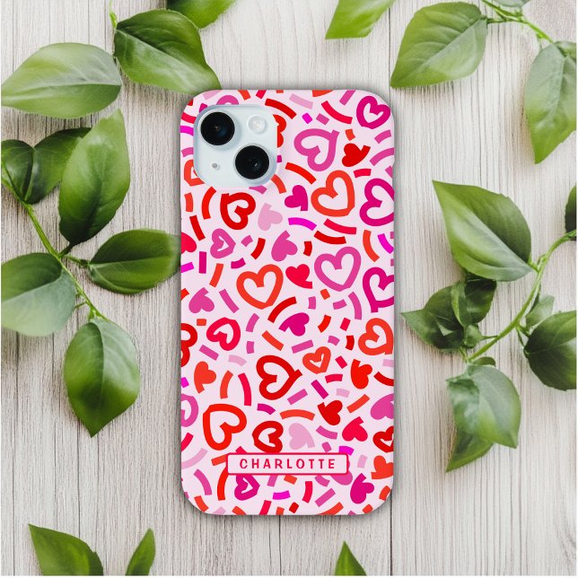 Modern Red Pink Purple Romantic Love Heart Pattern Case-Mate iPhone Case (Creator Uploaded)