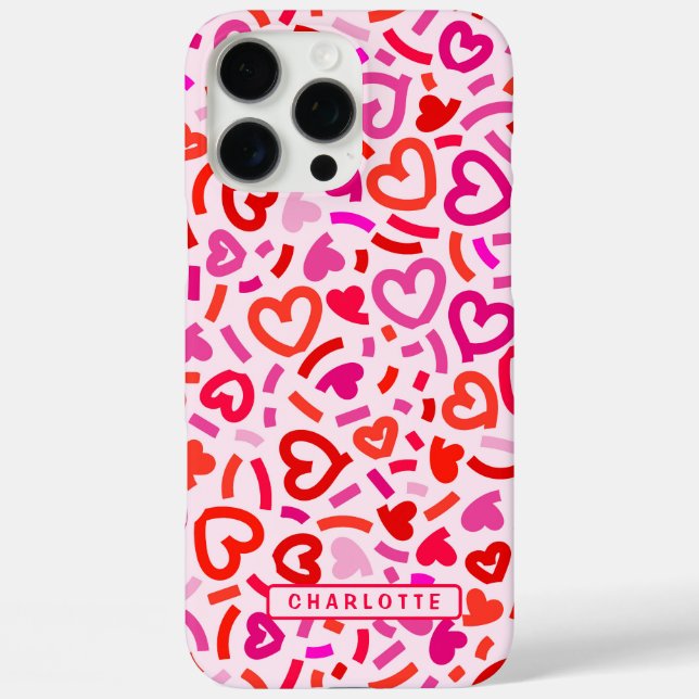 Modern Red Pink Purple Romantic Love Heart Pattern Case-Mate iPhone Case (Back)