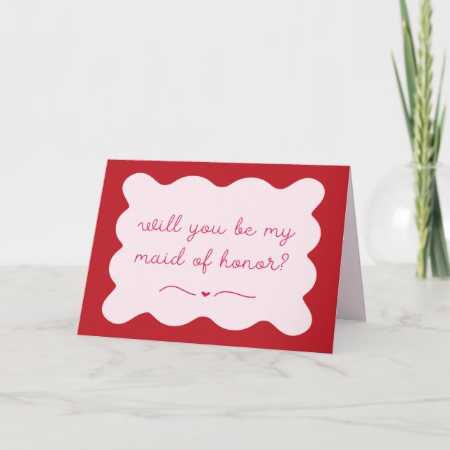 Modern Red & Pink Trendy Maid of Honour Proposal Card (Front)