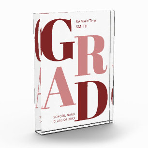 Modern Red Pink Trendy Typography Graduation Photo Block