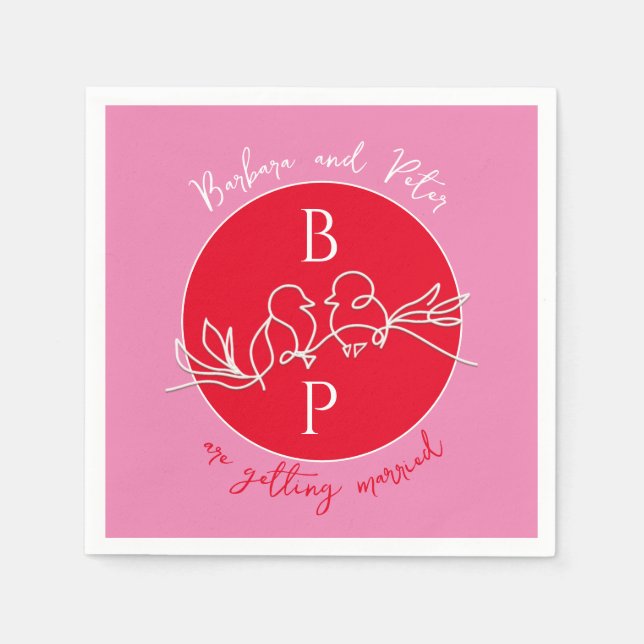 Modern Red Pink Wedding Napkin (Front)