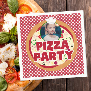 Modern Red Pizza Party Kids Birthday Napkin