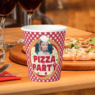 Modern Red Pizza Party Kids Birthday Paper Cups