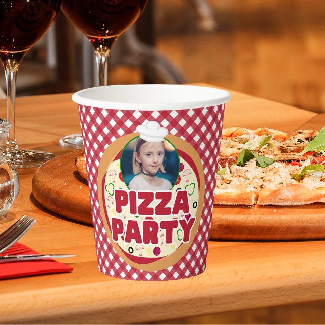 Modern Red Pizza Party Kids Birthday Paper Cups (Creator Uploaded)