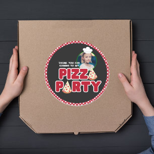 Modern Red Pizza Party Kids Birthday Thank You Classic Round Sticker
