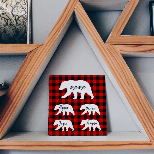 Modern Red Plaid And White Mama Bear (Creator Uploaded)