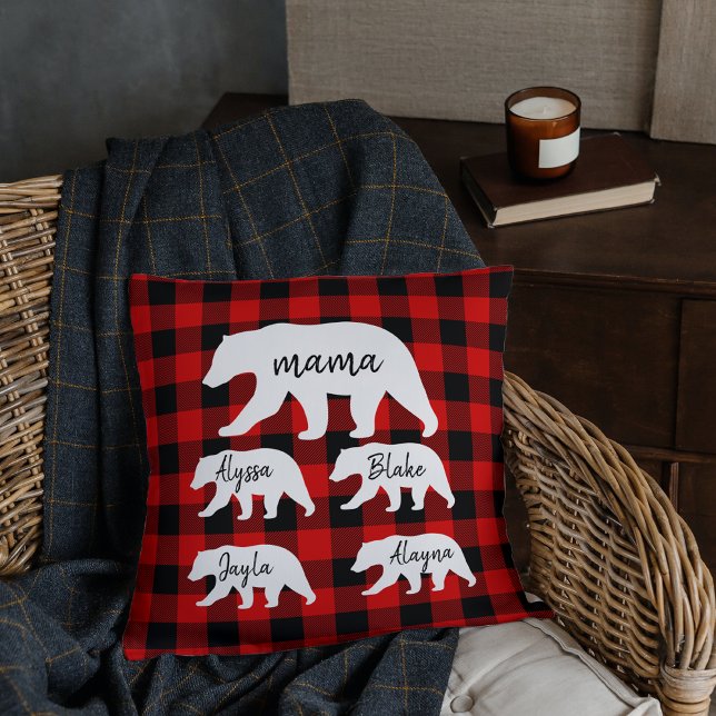 Modern Red Plaid And White Mama Bear Cushion (Creator Uploaded)