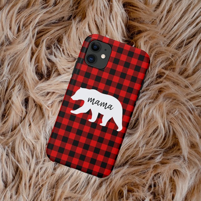 Modern Red Plaid And White Mama Bear Gift Case-Mate iPhone Case (Creator Uploaded)