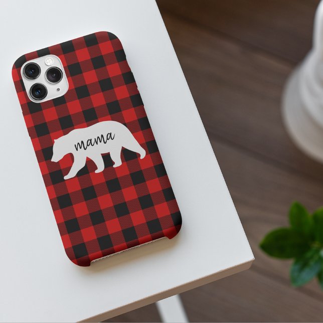 Modern Red Plaid And White Mama Bear Gift iPhone Case (Creator Uploaded)