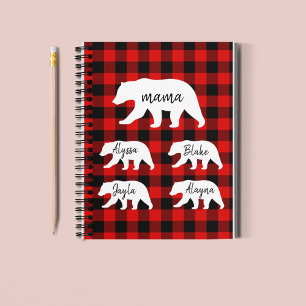 Modern Red Plaid And White Mama Bear Gift Notebook