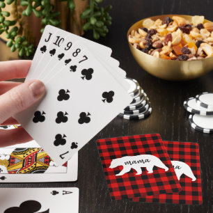 Modern Red Plaid And White Mama Bear Gift Playing Cards