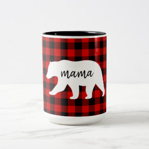 Modern Red Plaid And White Mama Bear Gift Two-Tone Coffee Mug