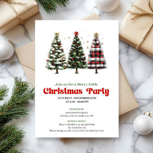 Modern red plaid buffalo Christmas tree invite