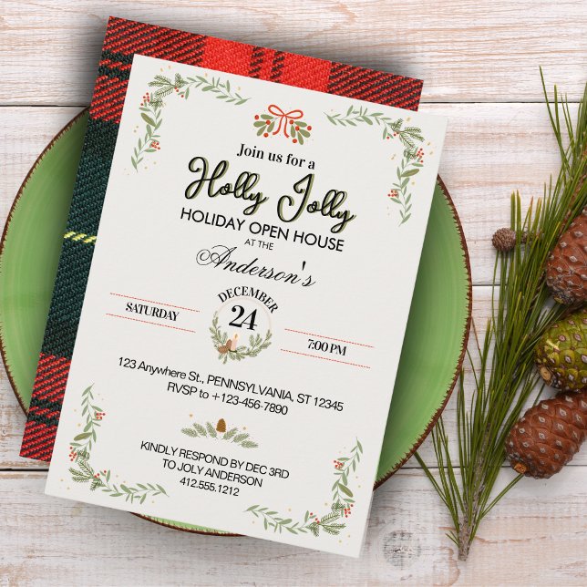 Modern Red Plaid Christmas Party Invitation (Elegant Modern Plaid Christmas Party Invitation)
