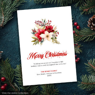 Modern Red Poinsettia Botanical Greeting Card