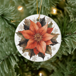 Modern Red Poinsettia Christmas Ceramic Ornament