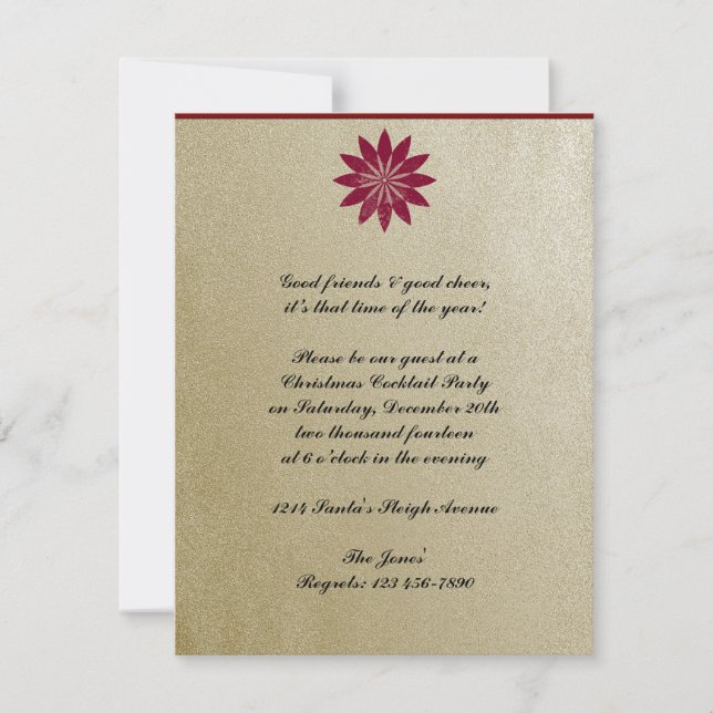 Modern Red Poinsettia Flower on Gold Background Invitation (Front)