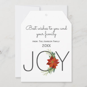 Modern Red poinsettia Holiday Joy Christmas Announcement