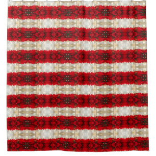 Modern Red Poinsettias and White Lights stripes Shower Curtain