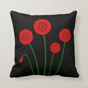 Modern Red Poppies Accent Pillow