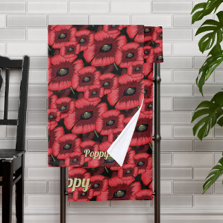 Modern Red Poppies Floral Bath Towels