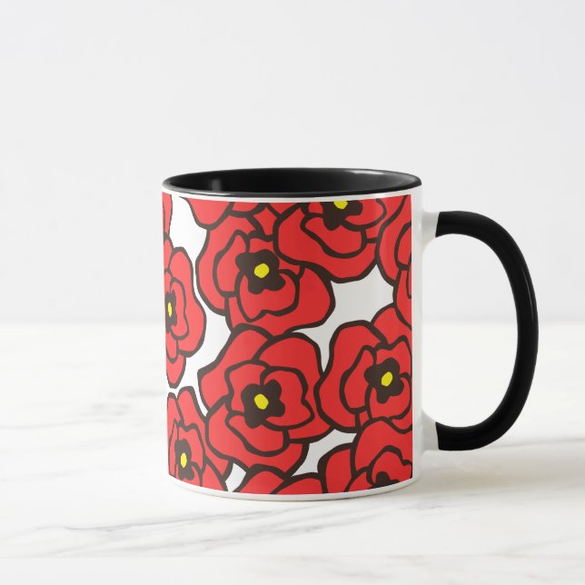 Modern Red Poppies Floral Print Coffee Mug (Right)