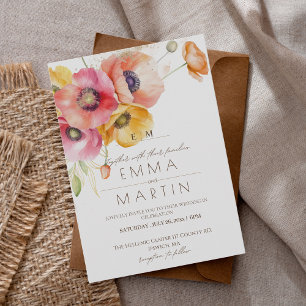 Modern Red Poppies Floral  Wedding Invitation