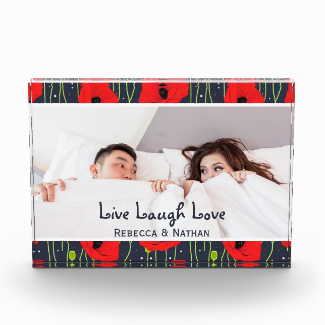 Modern Red Poppies Pattern Custom Photo Block (Front)