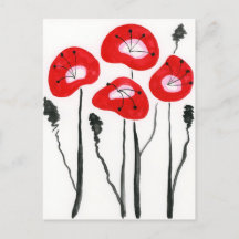 Modern Red Poppies Watercolor Fowers Postcard