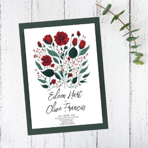 Modern Red Poppy Flowers Leaves Wedding Invitation