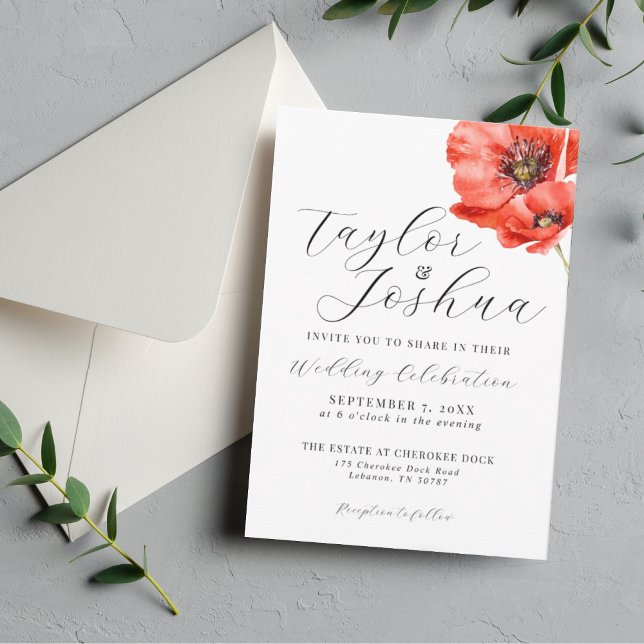 Modern Red Poppy Wedding Invitation | Floral | (Creator Uploaded)
