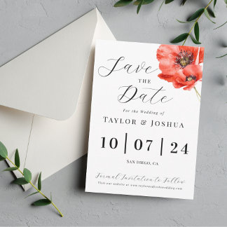 Modern Red Poppy Wedding Save the Date | Floral | 